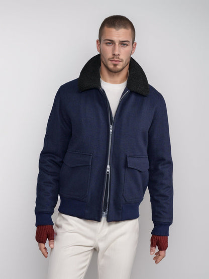 Men's bomber jacket with fleece collar and practical pockets NOVAE
