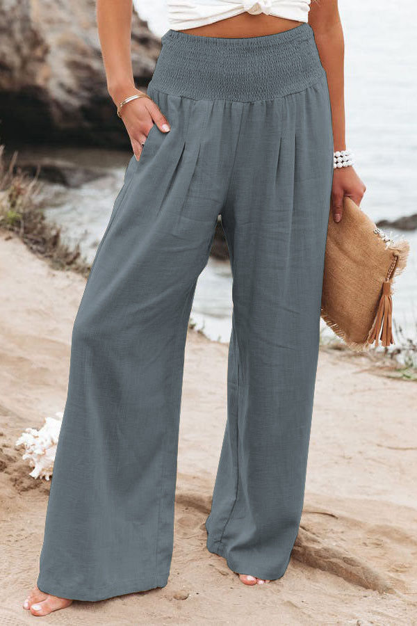 Women's airy linen trousers with elasticated waistband and wide cut NOVAE