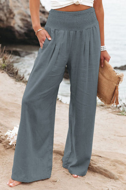 Women's airy linen trousers with elasticated waistband and wide cut NOVAE