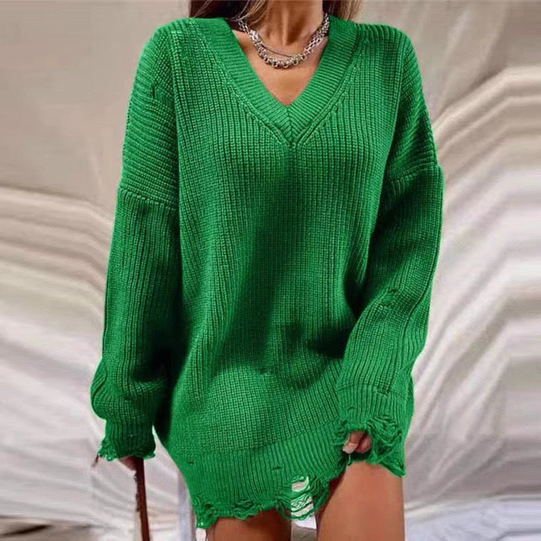 Women's chunky knit sweater with V-neck and relaxed fit NOVAE
