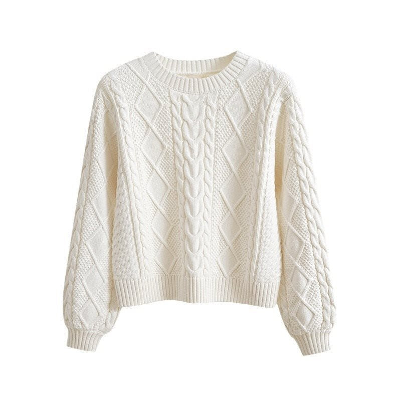 Women's chunky knit sweater with creative cable pattern and wide sleeves NOVAE