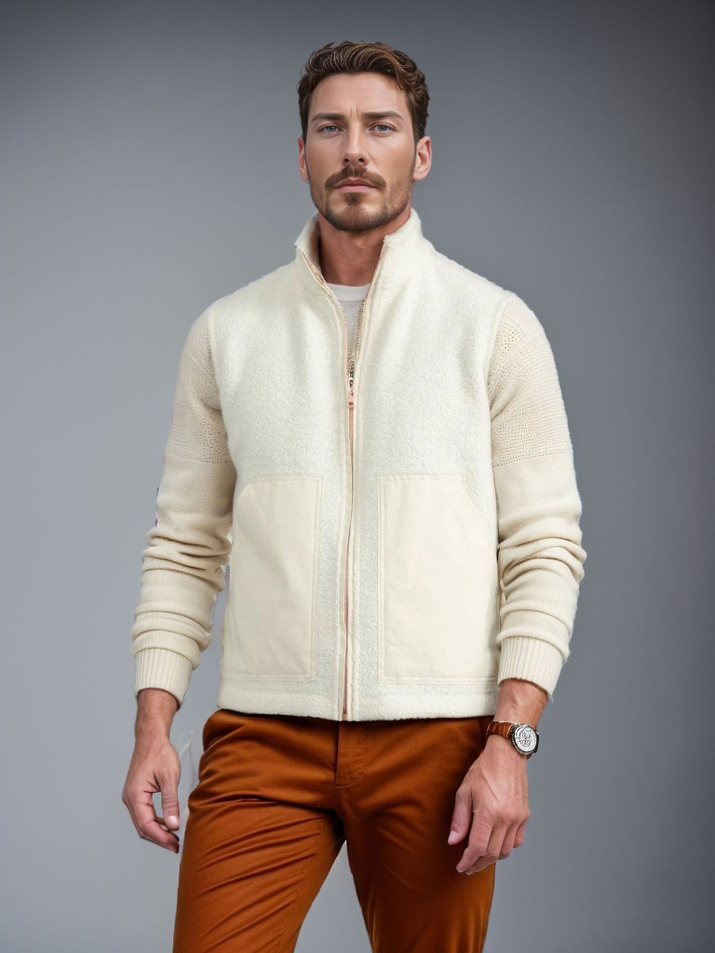 Men's fashionable fleece jacket with structured collar and practical pockets NOVAE