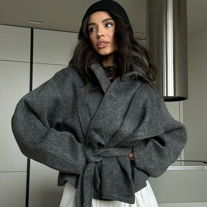 Women's Cozy Crop Sweater Set in Soft Material with Zip-Up Collar NOVAE