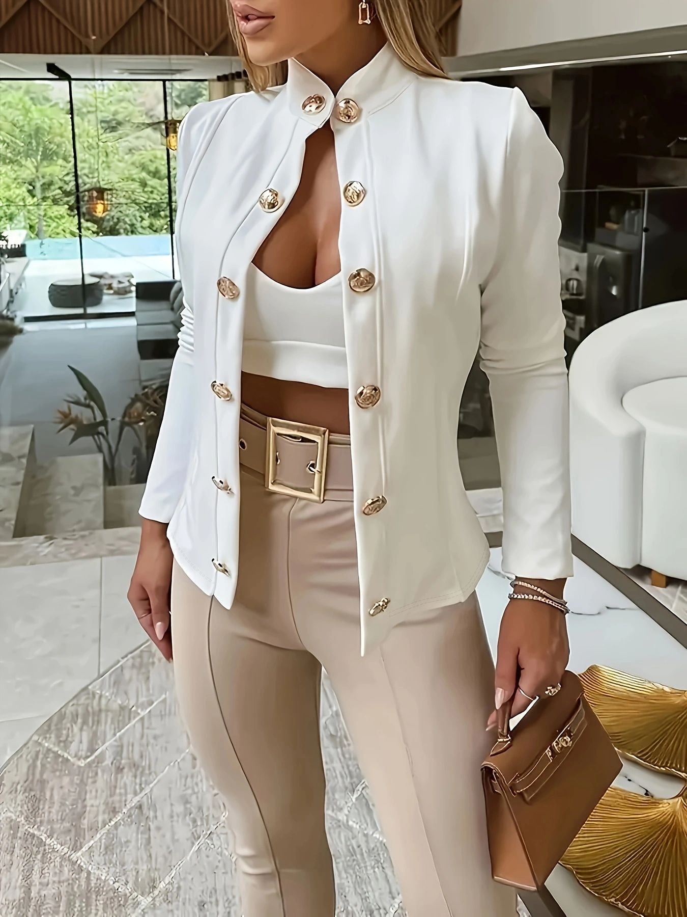 Women's elegant couture jacket with decorative buttons and tailored cut NOVAE