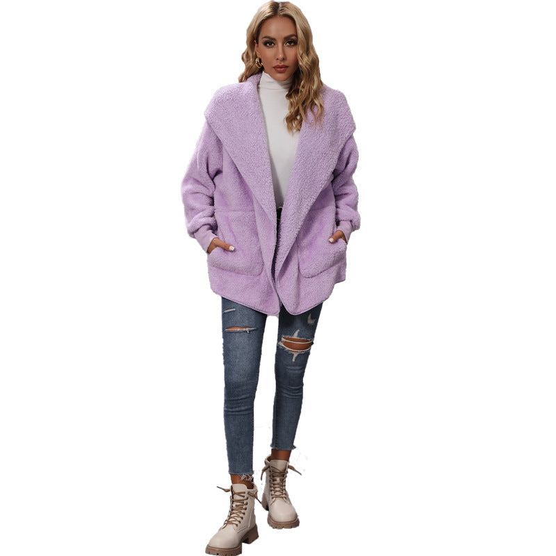 Women's Cozy Plush Jacket with Open Collar NOVAE