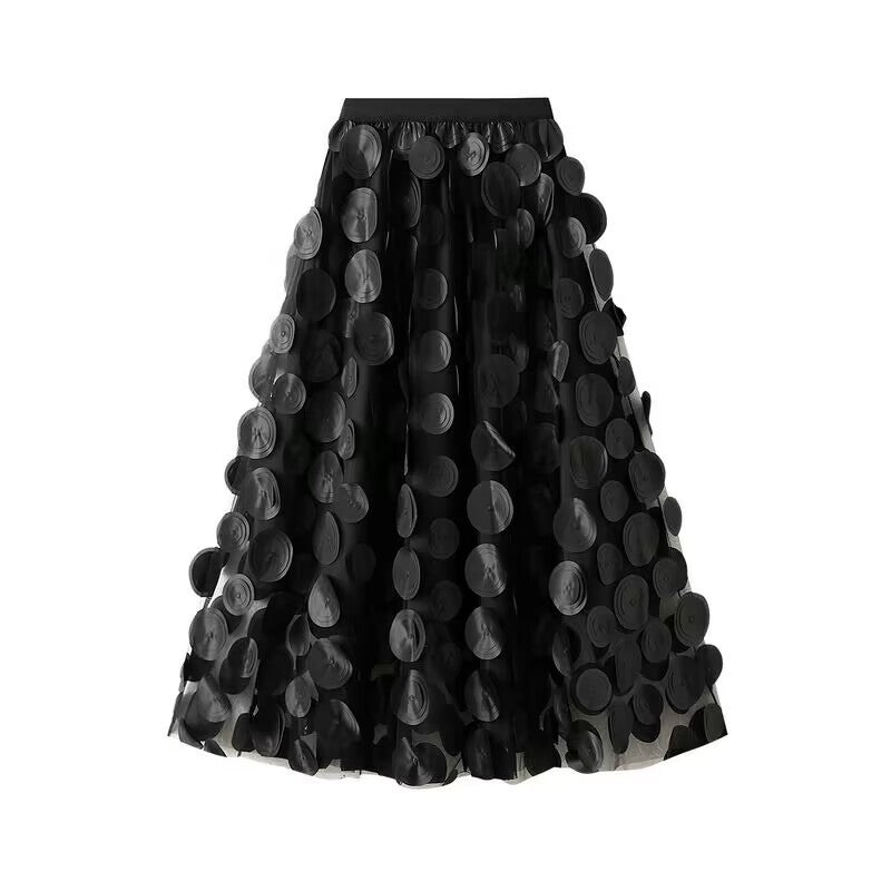 Women's Elegant Tulle Skirt with 3D Floral Appliqués NOVAE