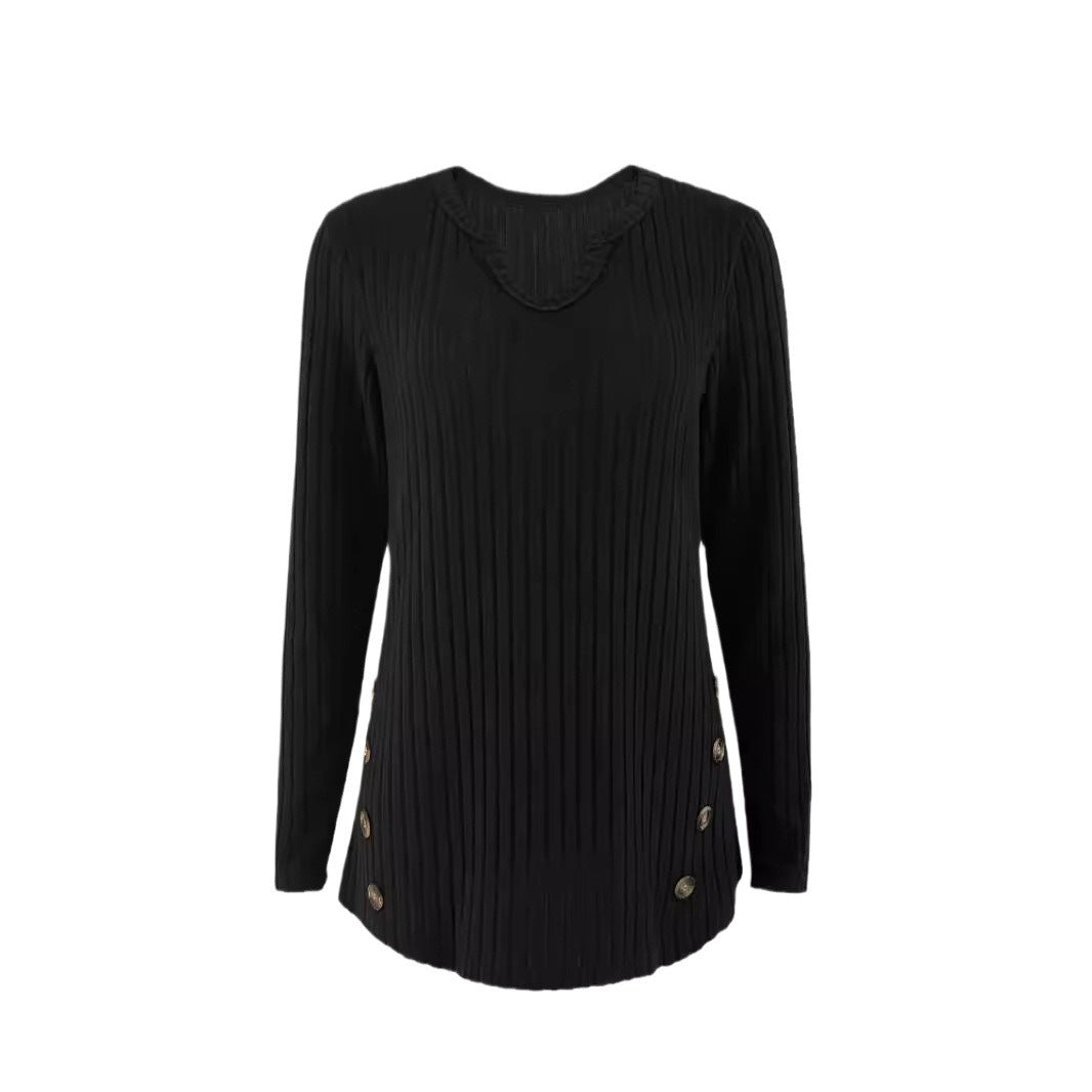 Women's knitted top with button details and V-neck NOVAE