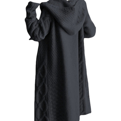 Women's knitted coat with hood and cable knit pattern NOVAE