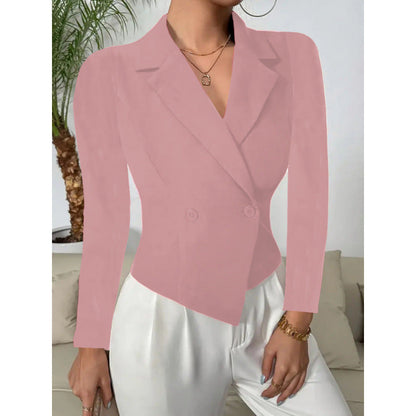 Women's Elegant Blazer Jacket with Double Button Front and Curved Hem NOVAE