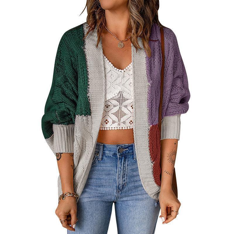 Women's Stylish Knit Cardigan with a Relaxed Fit and Color Block Design NOVAE