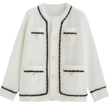 Women's fashionable cardigan with elegant contrast stitching and button details NOVAE
