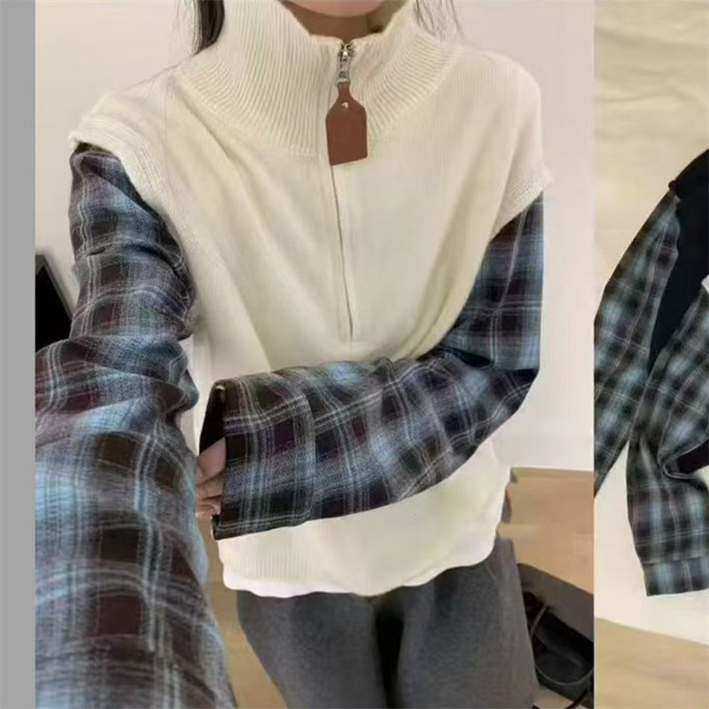 Women's knitted vest with high collar and zipper NOVAE