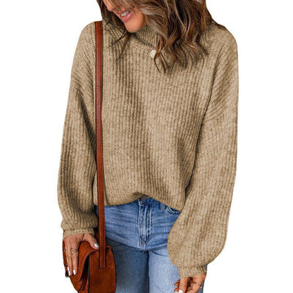 Women's chunky knit sweater with a relaxed fit and high collar NOVAE