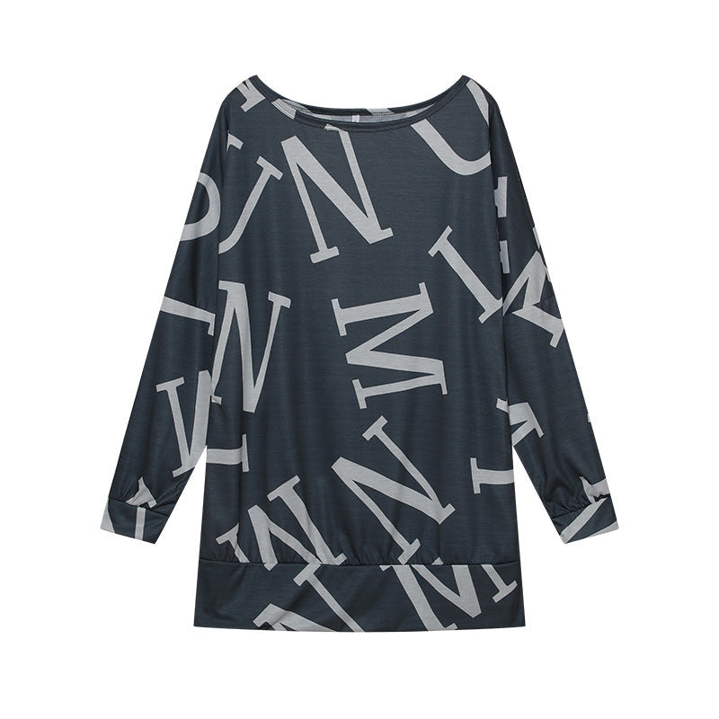 Women's oversized long-sleeved shirt with modern lettering and elasticated waistband NOVAE