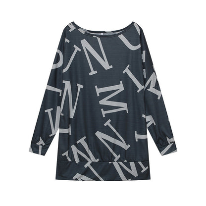 Women's oversized long-sleeved shirt with modern lettering and elasticated waistband NOVAE