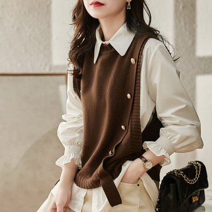 Women's knitted vest with decorative buttons and fashionable design NOVAE