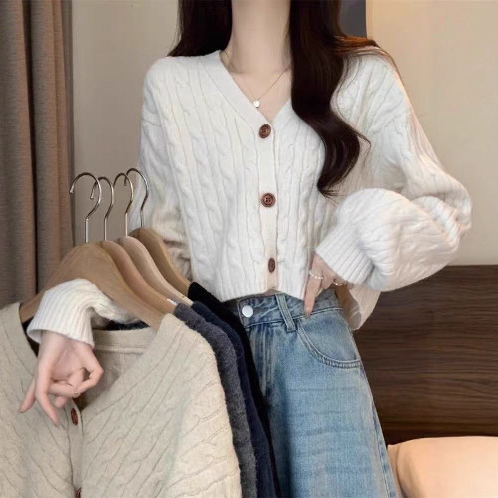 Women's cozy knit cardigan with V-neck and large buttons NOVAE