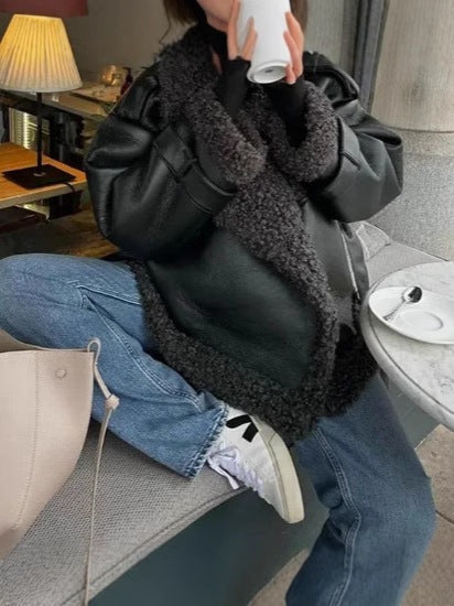 Women's Oversized Faux Leather Jacket with Cozy Lining NOVAE