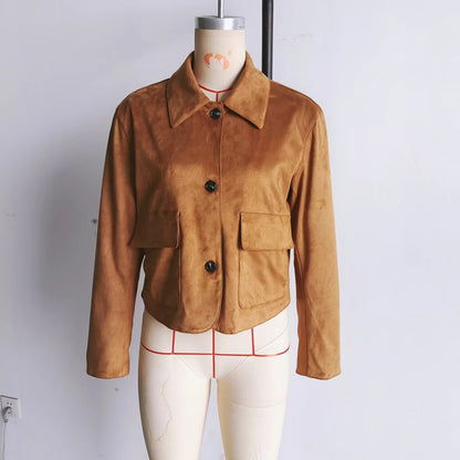Women's fashionable short jacket made of high-quality imitation suede with practical pockets NOVAE