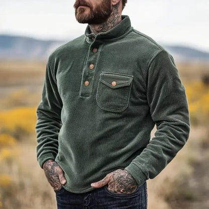 Men's fleece shirt with button placket and chest pocket NOVAE