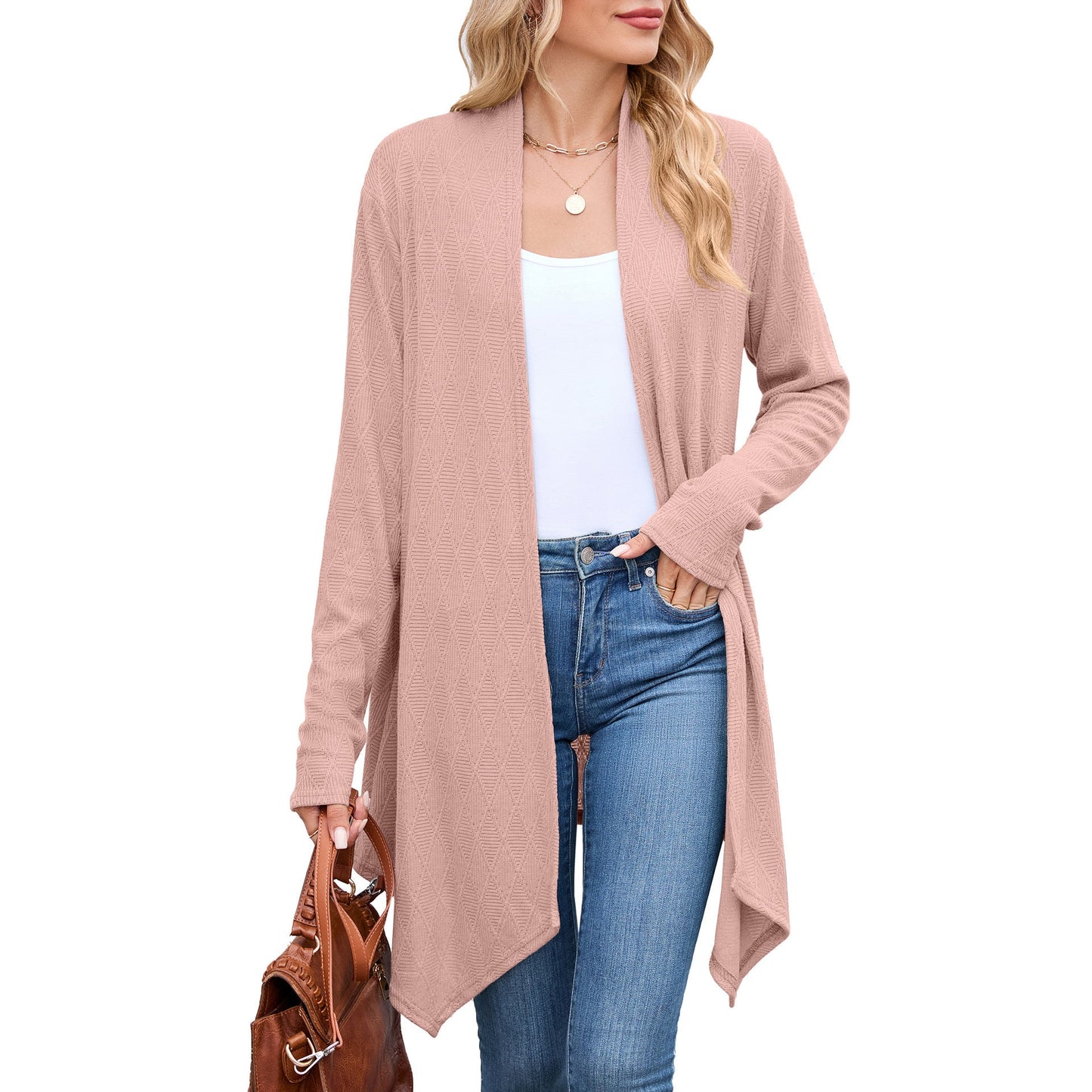 Women's cardigan with asymmetrical cut and textured pattern NOVAE