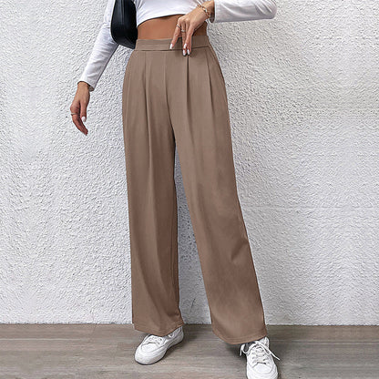 Women's wide-leg chino trousers with elegant pleats and high waist NOVAE
