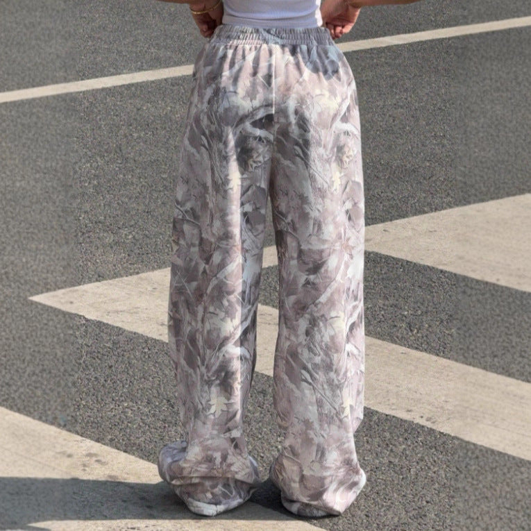 Women's Wide-Leg Printed Trousers with Elastic Waistband NOVAE