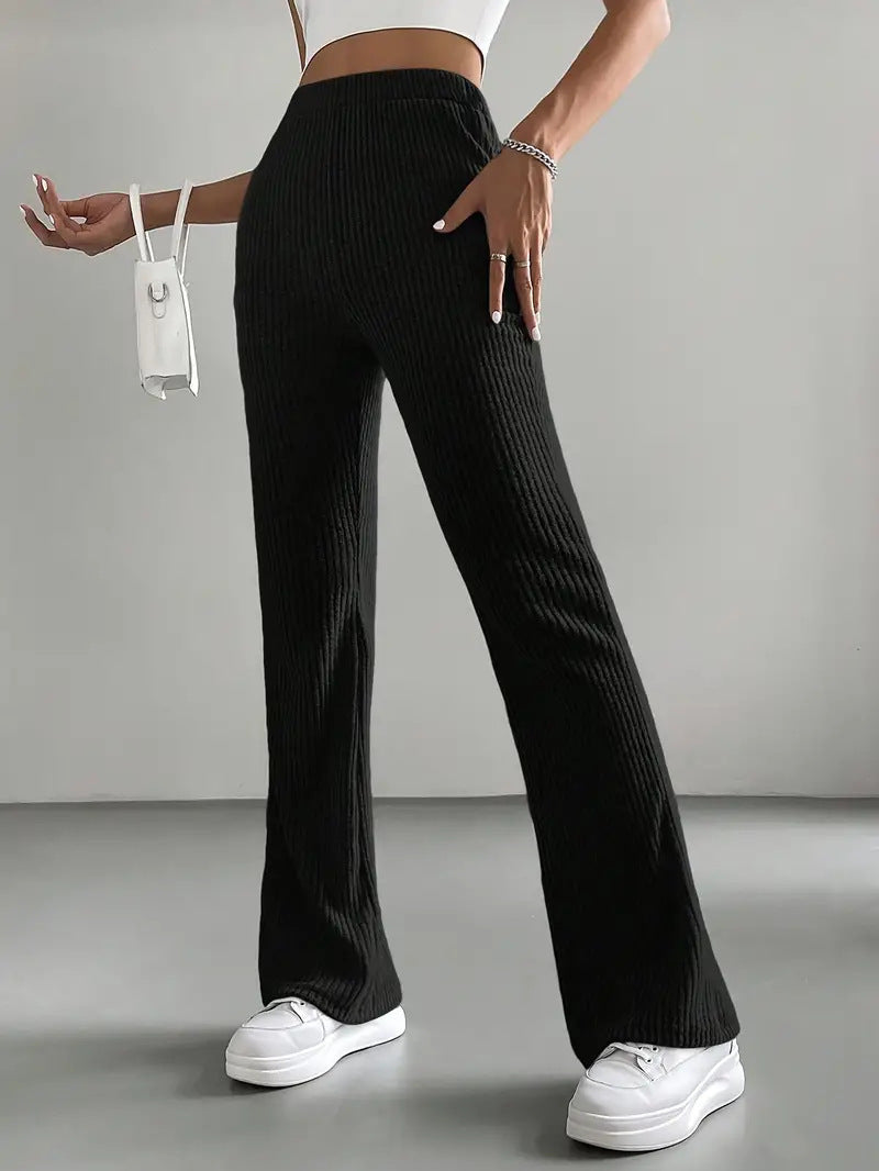 Women's Elegant and Comfortable Ribbed High-Waisted Trousers NOVAE