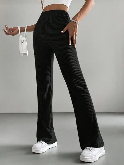 Women's Elegant and Comfortable Ribbed High-Waisted Trousers NOVAE