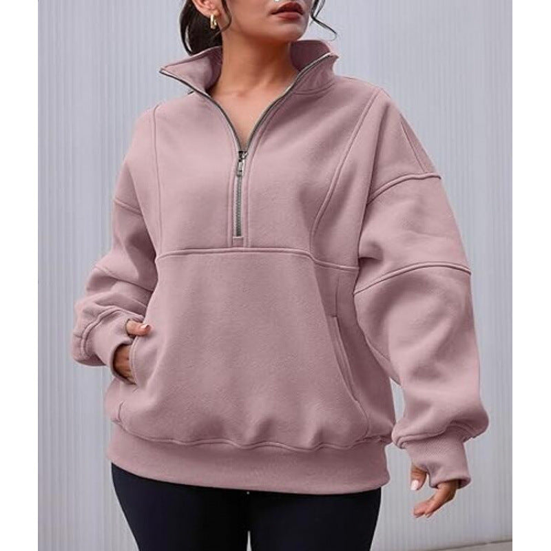 Women's sweatshirt with half zipper and oversized cut NOVAE