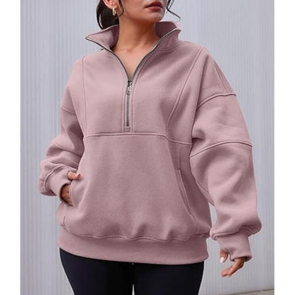 Women's sweatshirt with half zipper and oversized cut NOVAE