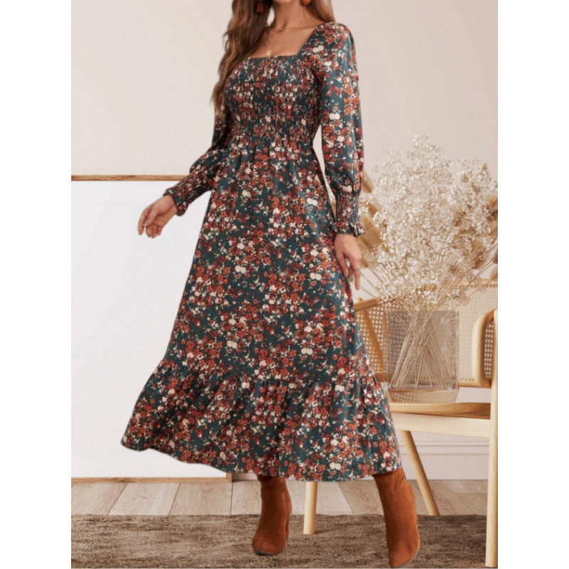 Women's maxi dress with ruffle details and floral design NOVAE