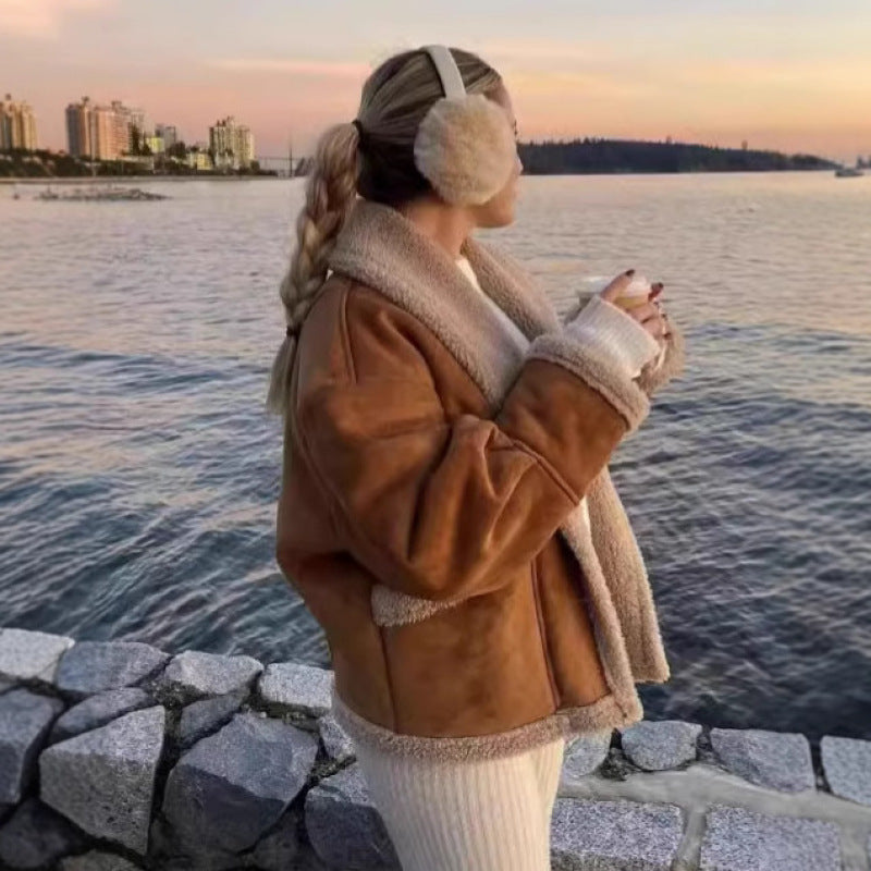 Women's cozy jacket with teddy fur details NOVAE