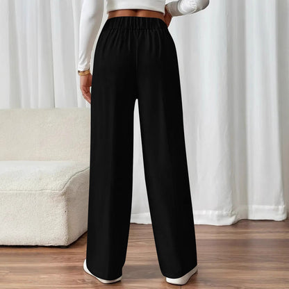 Women's Elegant Wide Leg Trousers with Decorative Button Details NOVAE