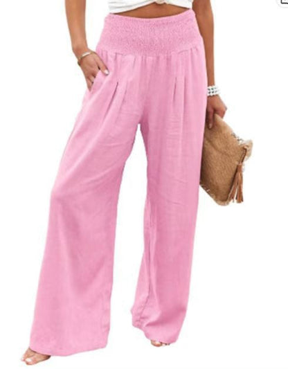 Women's lightweight and wide-legged summer trousers with elasticated waistband NOVAE