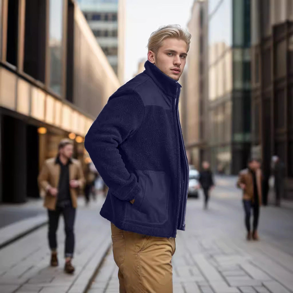 Men's fleece jacket with high collar and practical pockets NOVAE