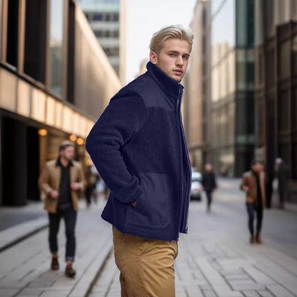 Men's fleece jacket with high collar and practical pockets NOVAE