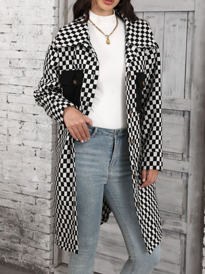 Women's Checked Overshirt Jacket with Pockets and Button Details NOVAE