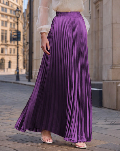 Women's pleated maxi skirt with elastic waistband and flowing cut NOVAE