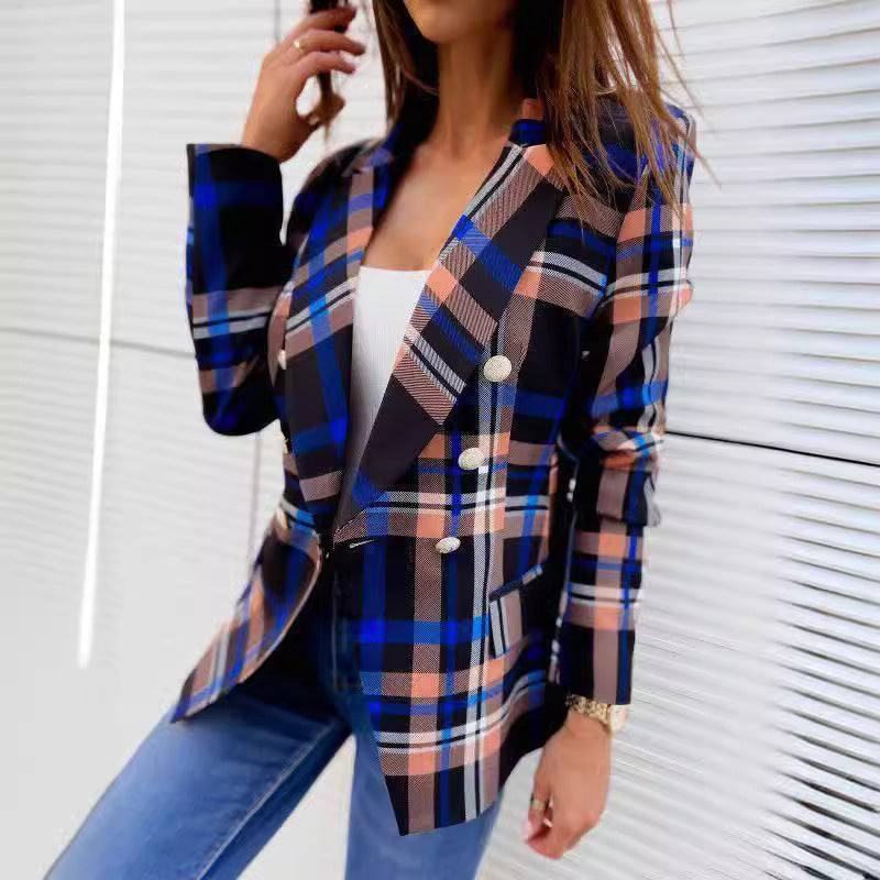 Women's checked blazer with double button placket and chic cut NOVAE