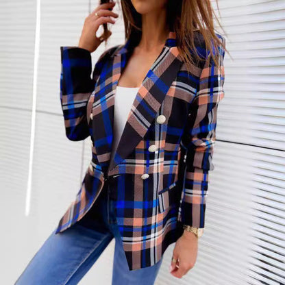 Women's checked blazer with double button placket and chic cut NOVAE