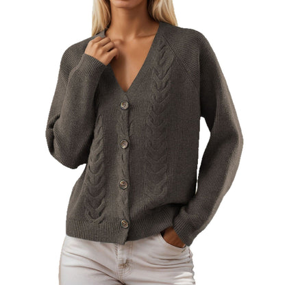 Women's cardigan with V-neck and trendy cable knit pattern NOVAE