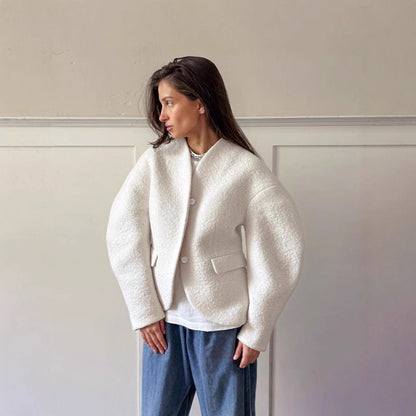 Women's elegant bouclé jacket with geometric cut and dropped sleeves NOVAE