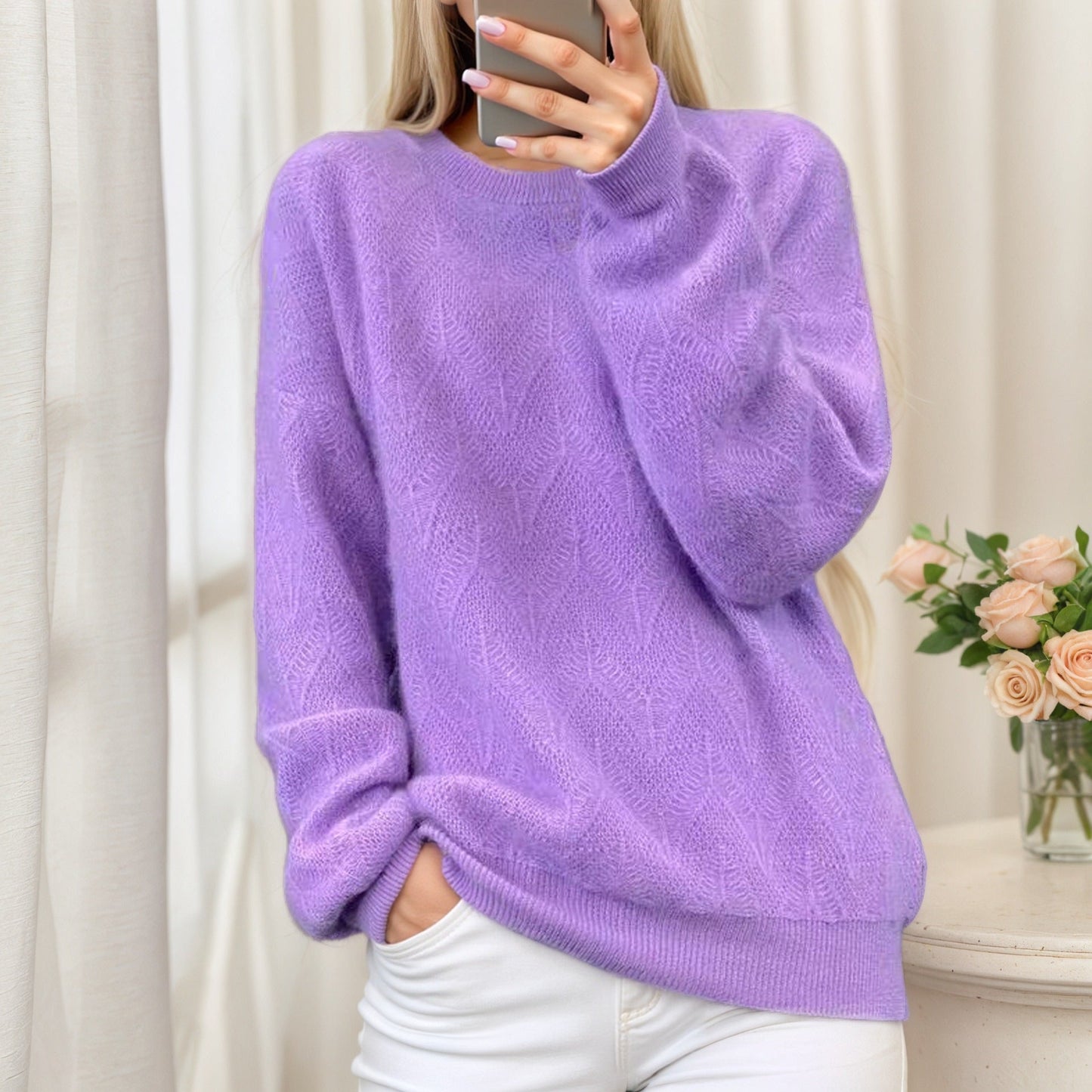 Women's soft knit sweater with elegant pattern NOVAE