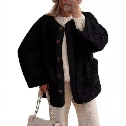 Women's cozy teddy jacket with color-coordinated collar NOVAE