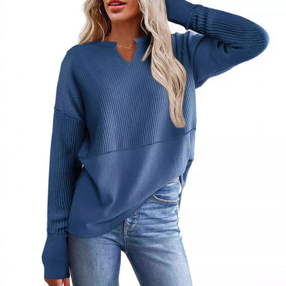Women's casual knit sweater with V-neck and texture NOVAE
