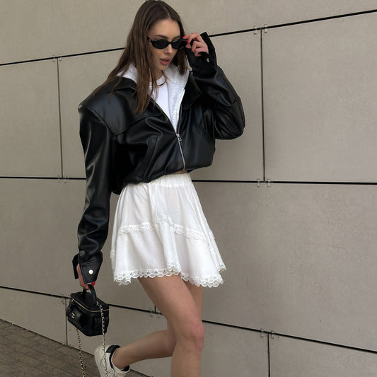 Women's fashionable cropped leather jacket NOVAE