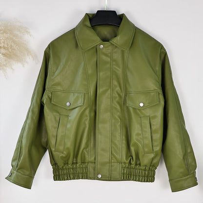 Women's faux leather jacket in a casual cropped style with practical pockets NOVAE