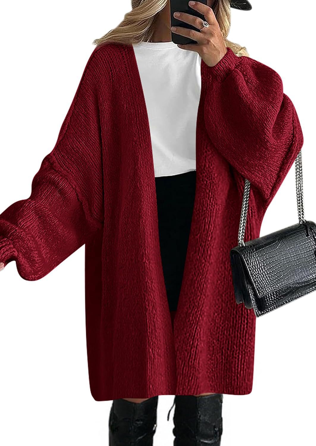 Women's Casual Knit Coat with Deep V-Neck and Wide Sleeves NOVAE