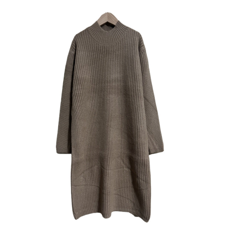 Women's knitted dress in an elegant ribbed design with a high collar NOVAE